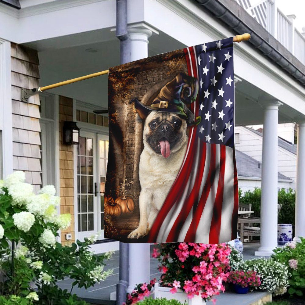 Pug Halloween American US Flag
