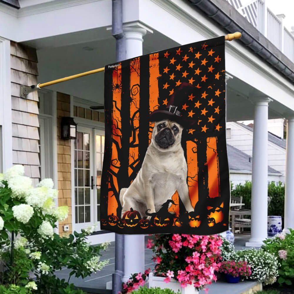 Pug Halloween American US Flag