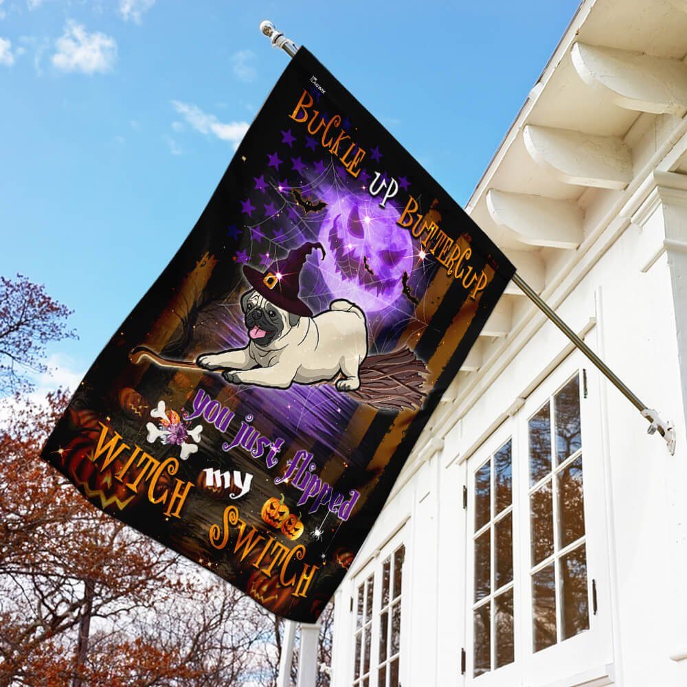Pug Witch Switch Halloween Flag Pug Witch Switch Halloween Flag