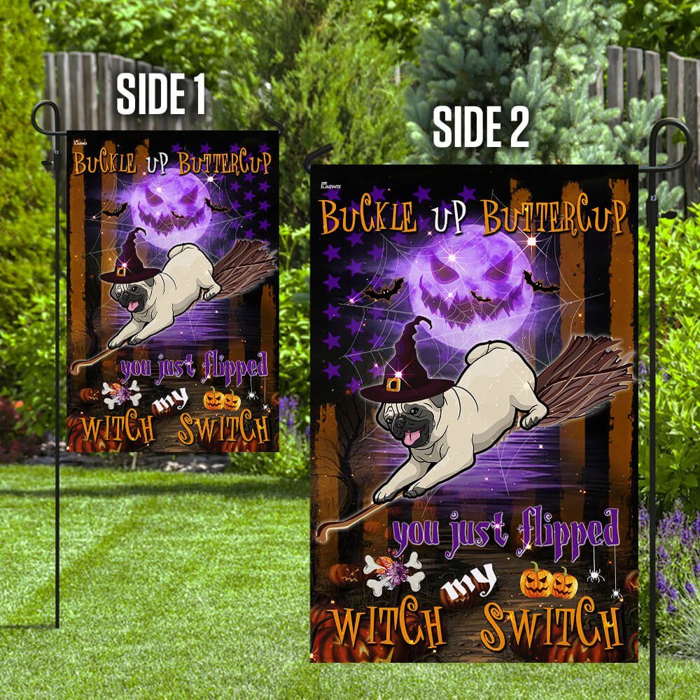 Pug Witch Switch Halloween Flag Pug Witch Switch Halloween Flag