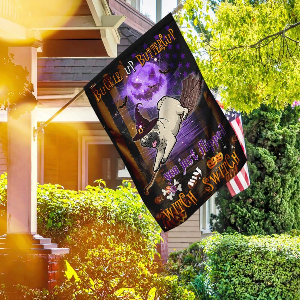 Pug Witch Switch Halloween Flag