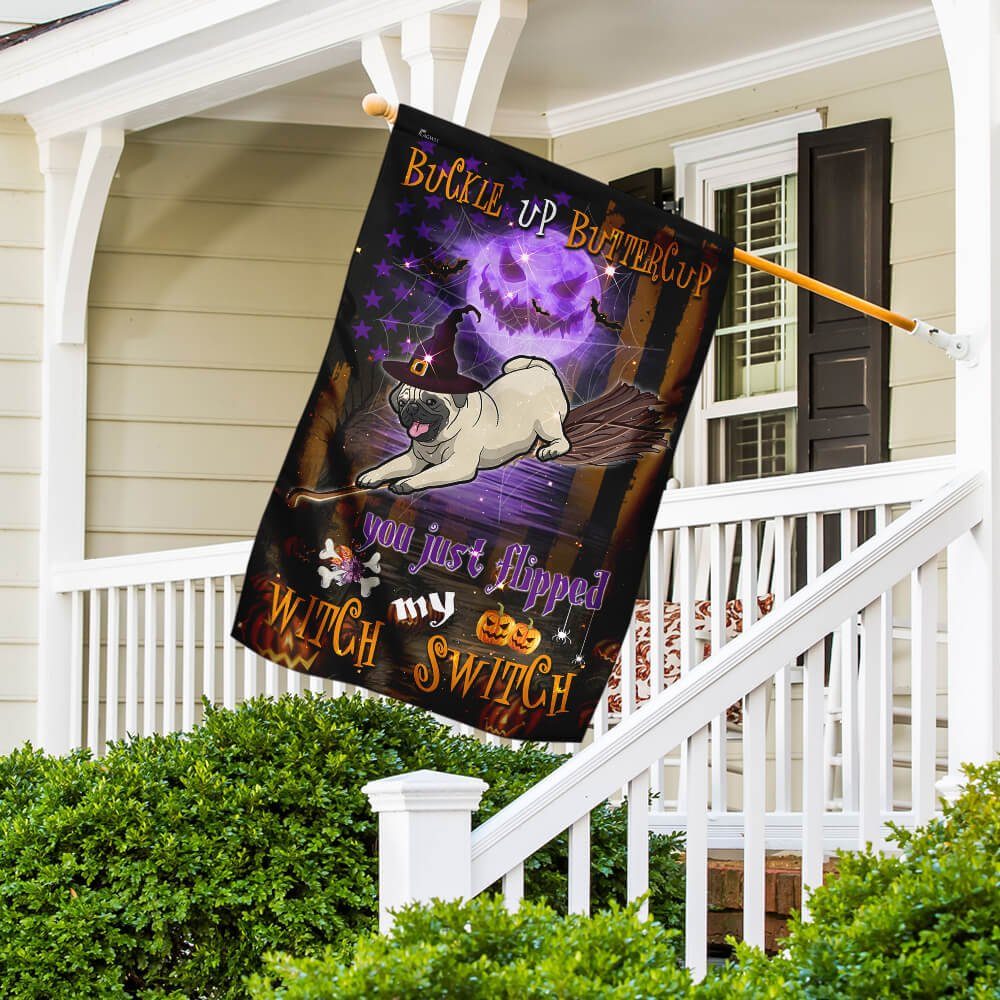 Pug Witch Switch Halloween Flag Pug Witch Switch Halloween Flag