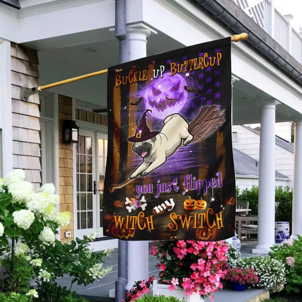 Pug Witch Switch Halloween Flag Pug Witch Switch Halloween Flag