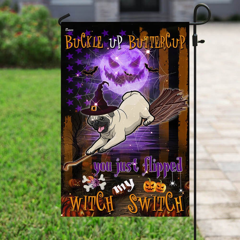 Pug Witch Switch Halloween Flag Pug Witch Switch Halloween Flag