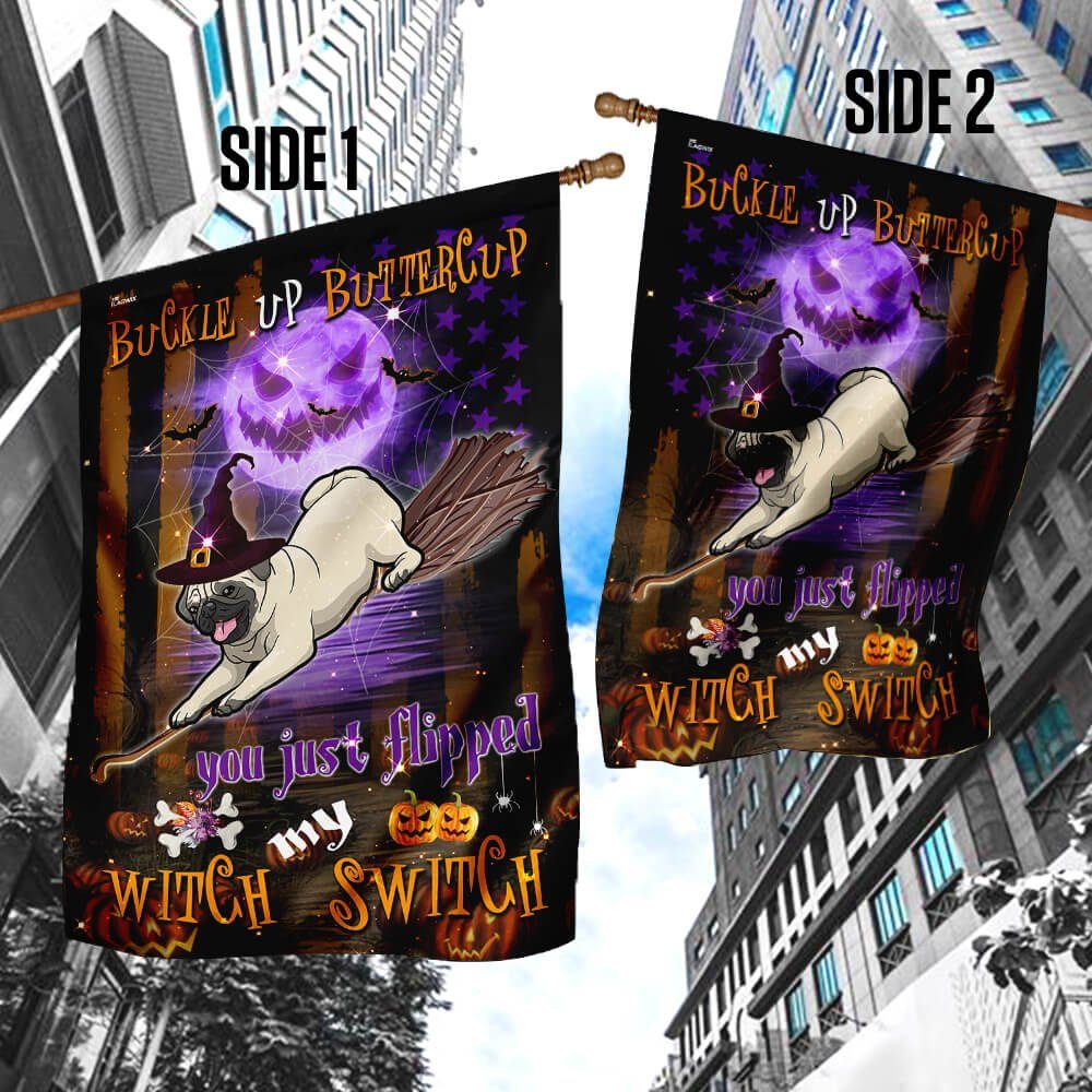 Pug Witch Switch Halloween Flag Pug Witch Switch Halloween Flag
