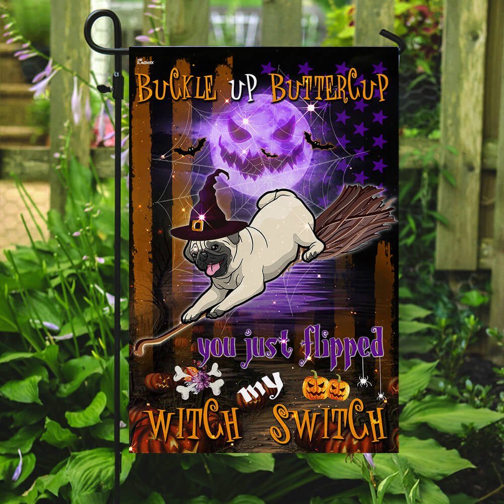 Pug Witch Switch Halloween Flag Pug Witch Switch Halloween Flag