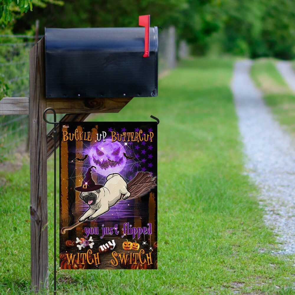 Pug Witch Switch Halloween Flag Pug Witch Switch Halloween Flag