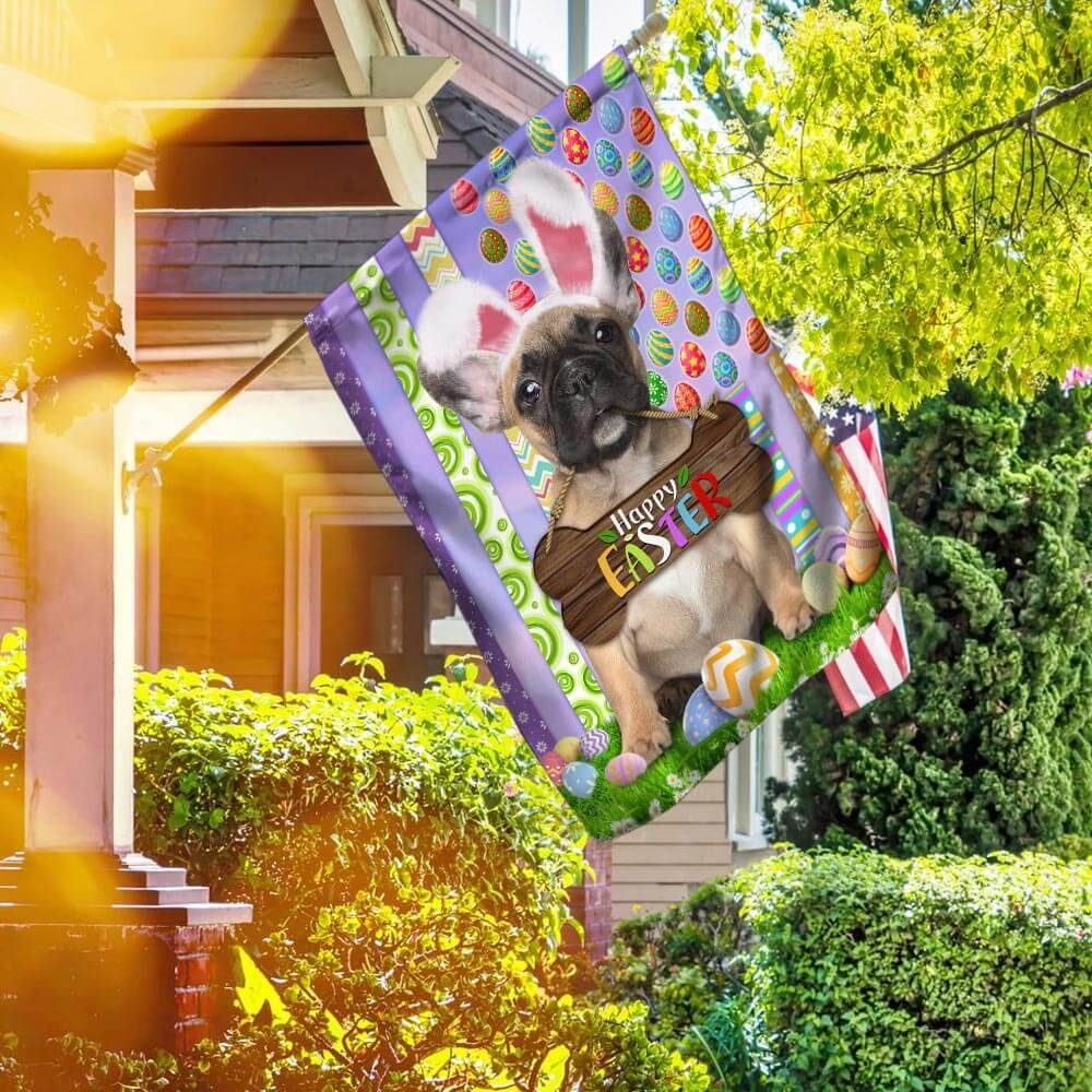 Puppy French Bulldog. Happy Easter American Flag