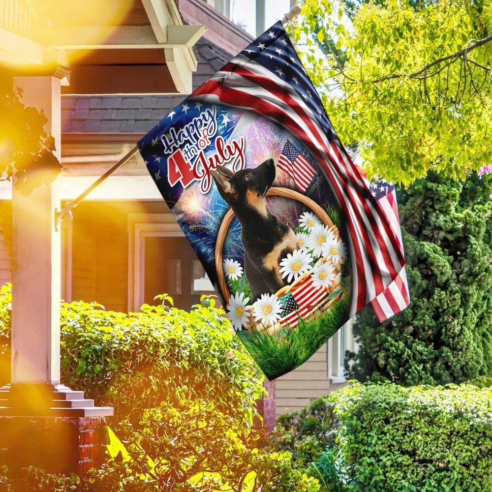 Puppy German Shepherd. Happy 4th Of July American Flag
