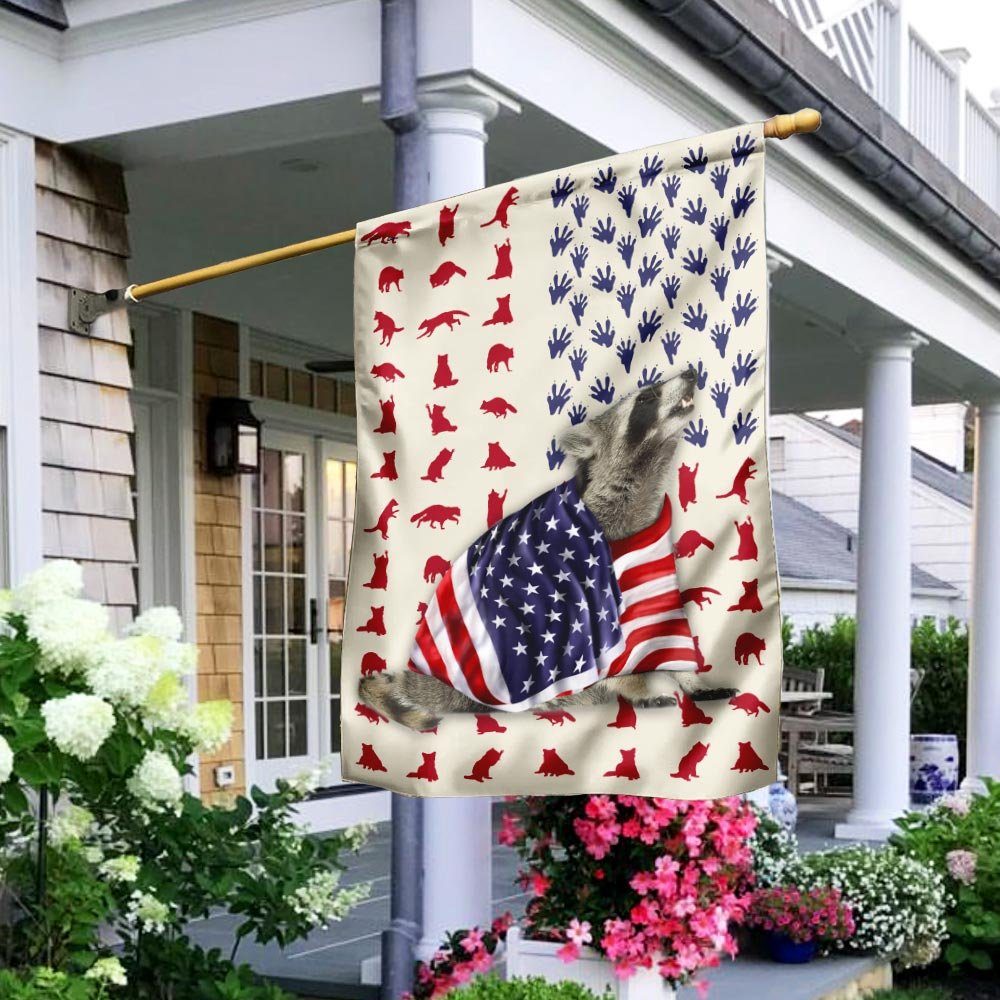 Raccoon Wrapped In American Flag