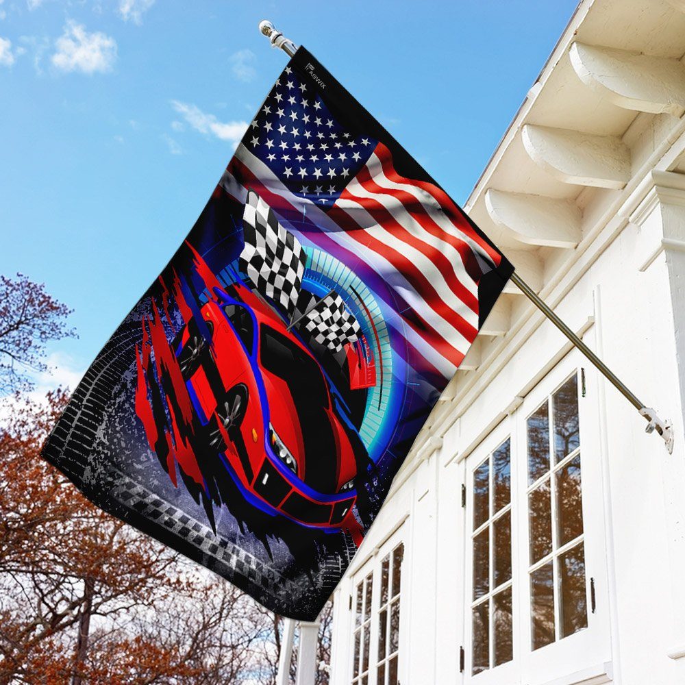 Racing Car American US Flag