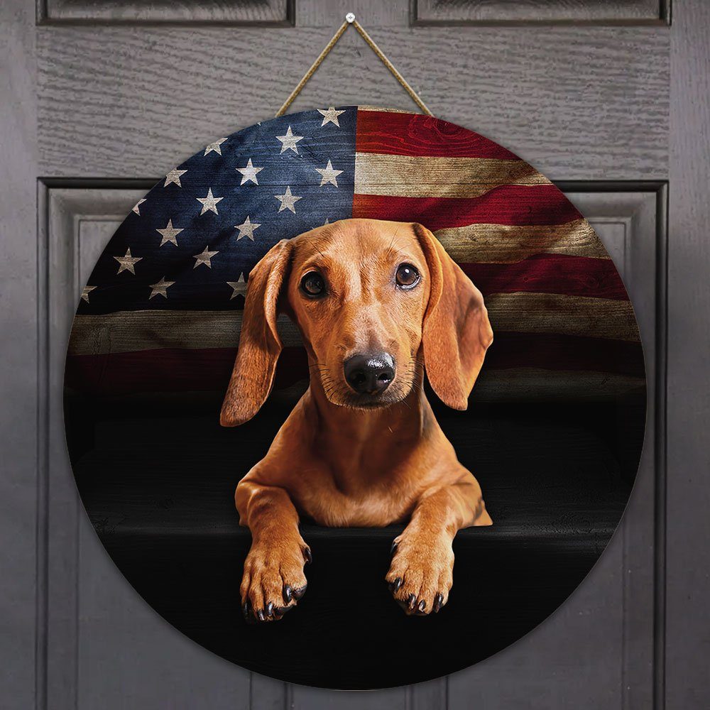 Red Dachshund Round Wooden Sign QNN01WD