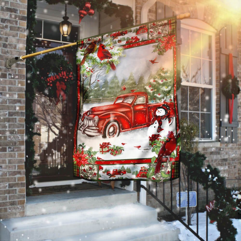 Red Truck Christmas Flag