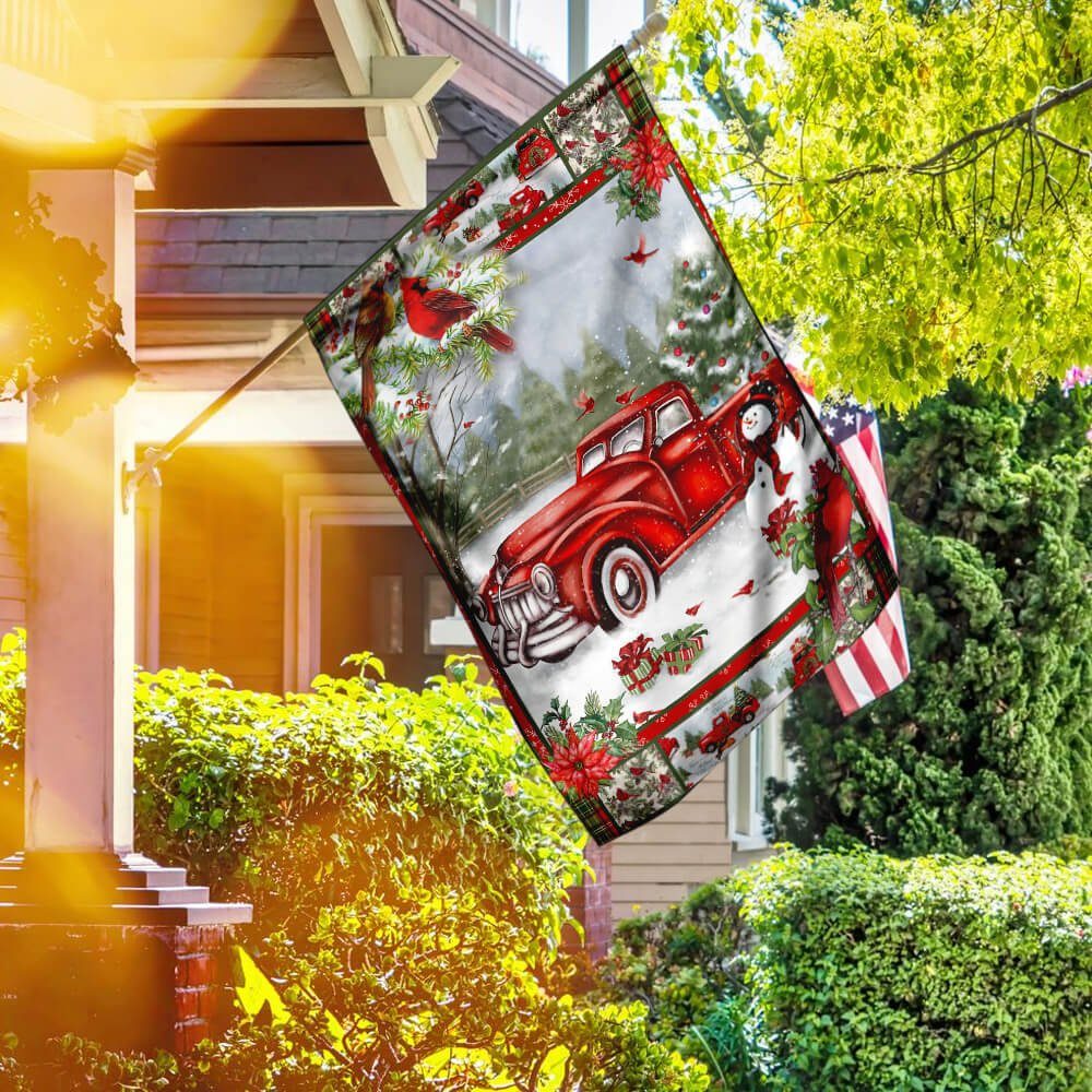 Red Truck Christmas Flag