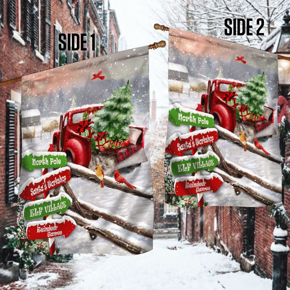 Red Truck Flag North Pole, Santa’s Workshop, Elf Village, Reindeer Games DDH2984Fv1