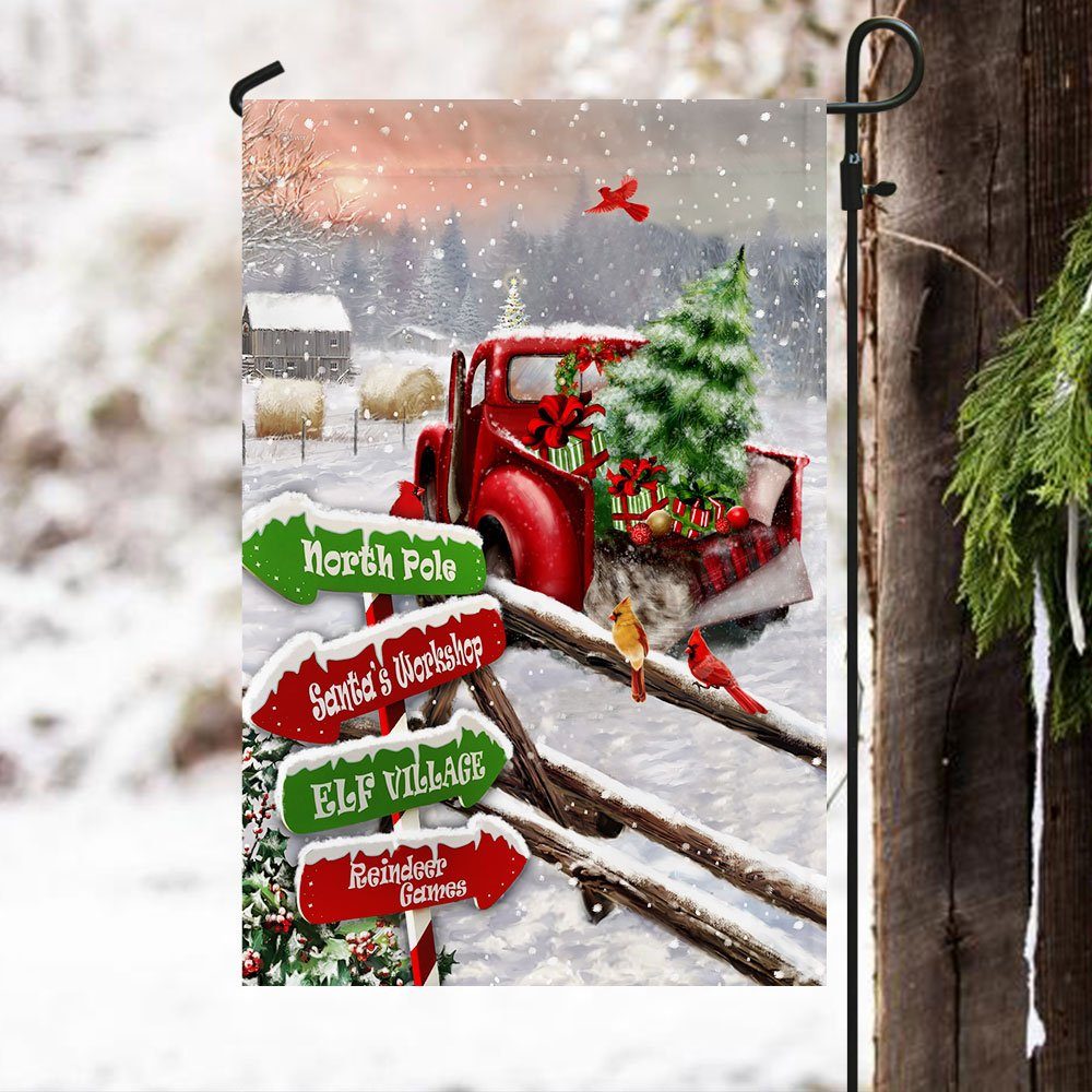 Red Truck Flag North Pole, Santa’s Workshop, Elf Village, Reindeer Games DDH2984Fv1