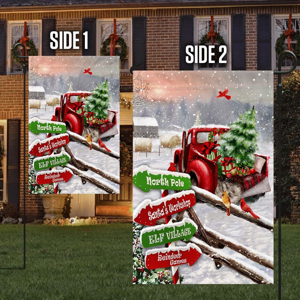Red Truck Flag North Pole, Santa’s Workshop, Elf Village, Reindeer Games DDH2984Fv1