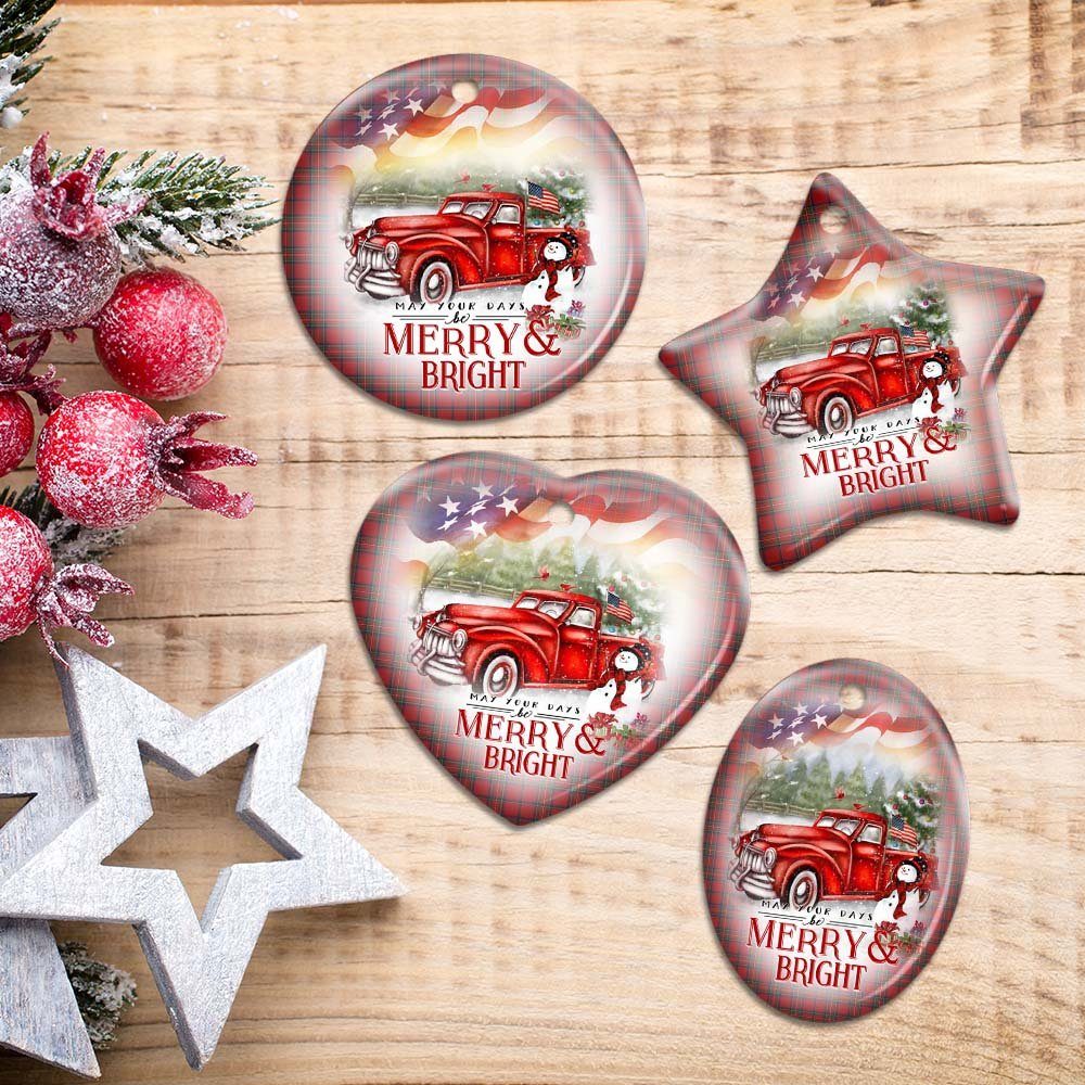 Red Truck Snowman Christmas Ceramic Ornament Red Truck Snowman Christmas Ceramic Ornament