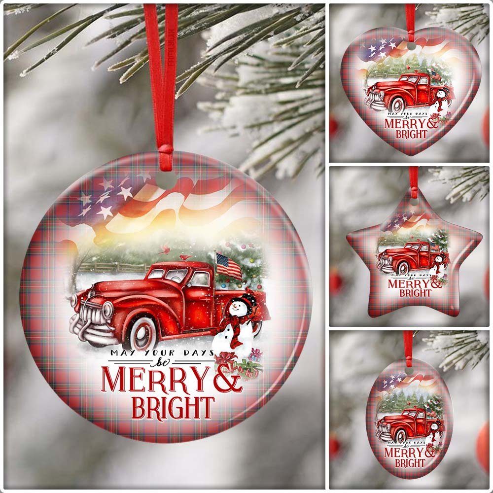 Red Truck Snowman Christmas Ceramic Ornament Red Truck Snowman Christmas Ceramic Ornament