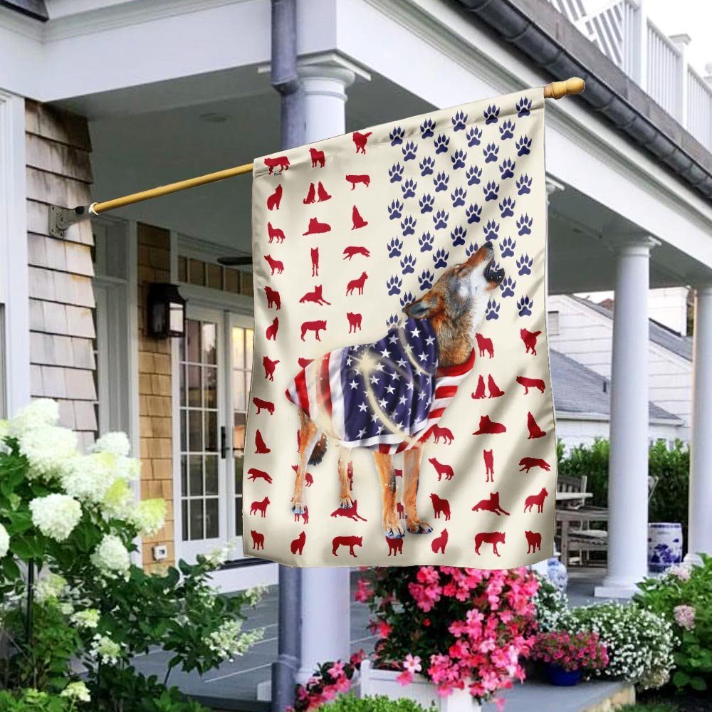 Red Wolf Wrapped In American Flag