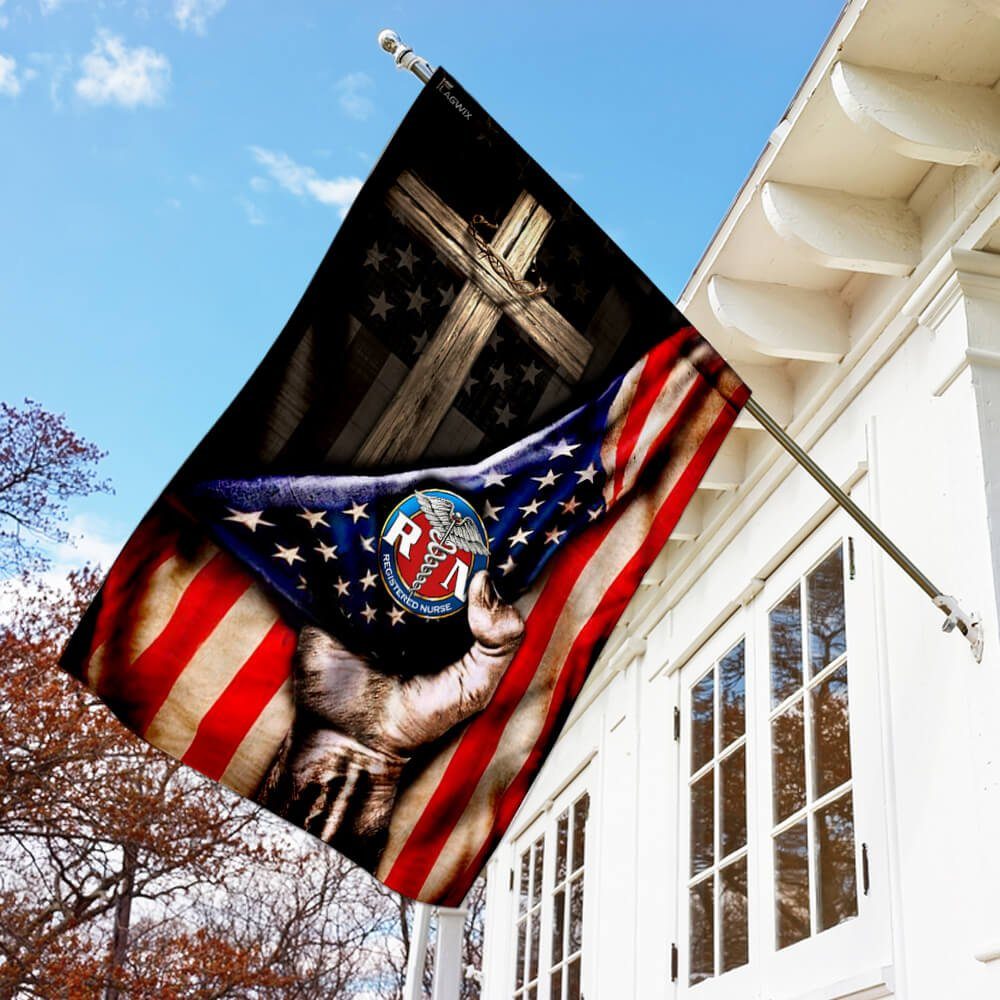 Registered Nurse. Christian Cross America Flag