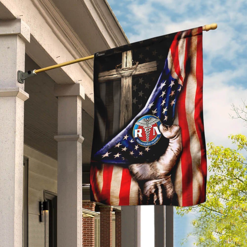 Registered Nurse. Christian Cross America Flag