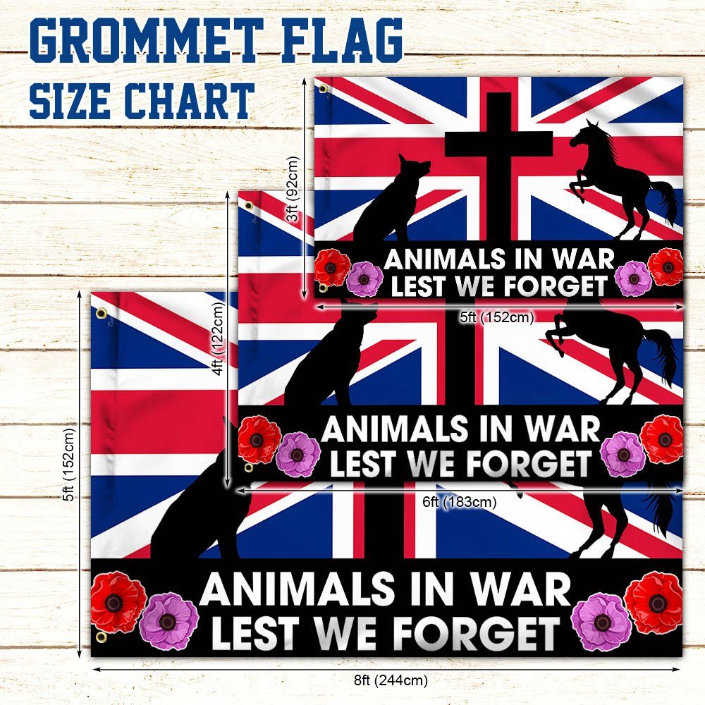 Remembrance Day Animals UK Grommet Flag Lest We Forget Animals In War Red Purple Poppy TQN548GF
