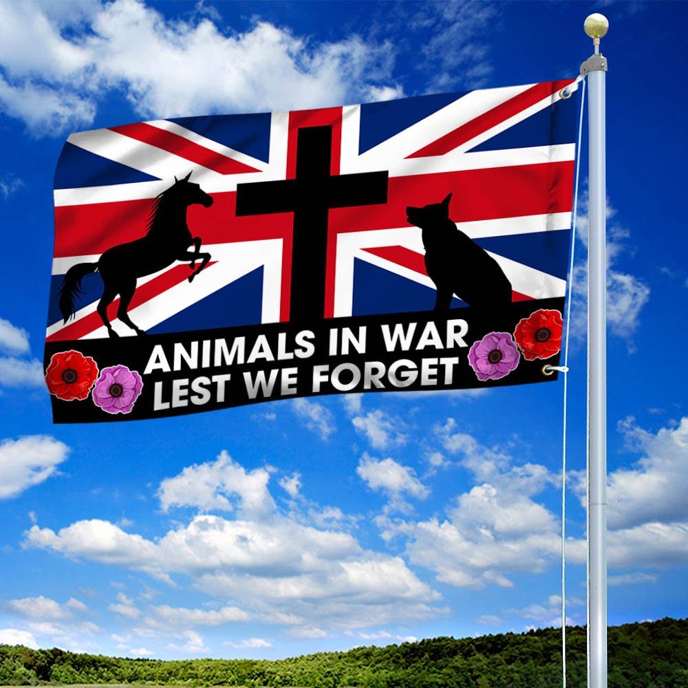 Remembrance Day Animals UK Grommet Flag Lest We Forget Animals In War Red Purple Poppy TQN548GF