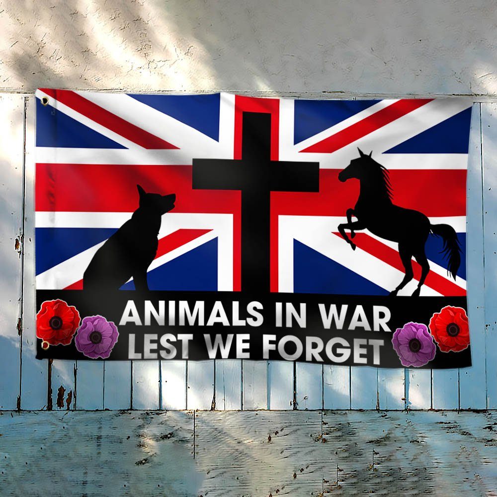 Remembrance Day Animals UK Grommet Flag Lest We Forget Animals In War Red Purple Poppy TQN548GF