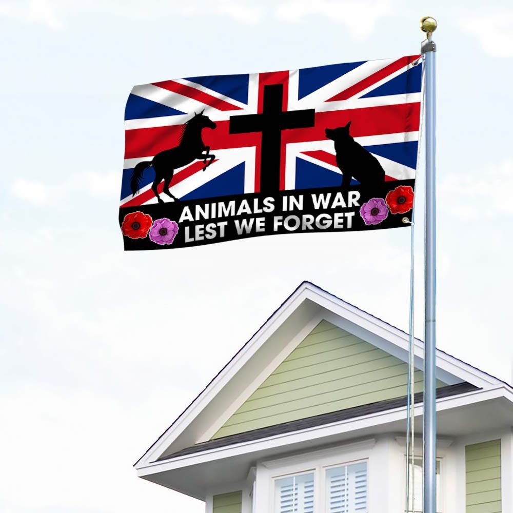 Remembrance Day Animals UK Grommet Flag Lest We Forget Animals In War Red Purple Poppy TQN548GF