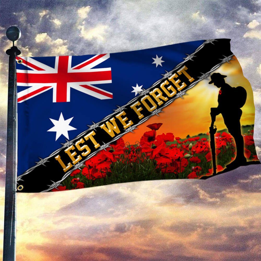 Remembrance Day Flag Poppy. Lest We Forget. Australian Veteran Grommet Flag THB3281GFv2