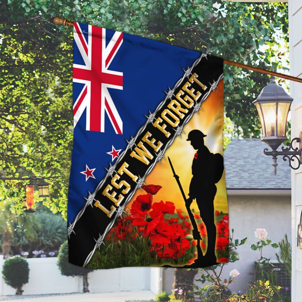 Remembrance Day Flag Poppy. Lest We Forget. New Zealand Flag THB3281Fv4