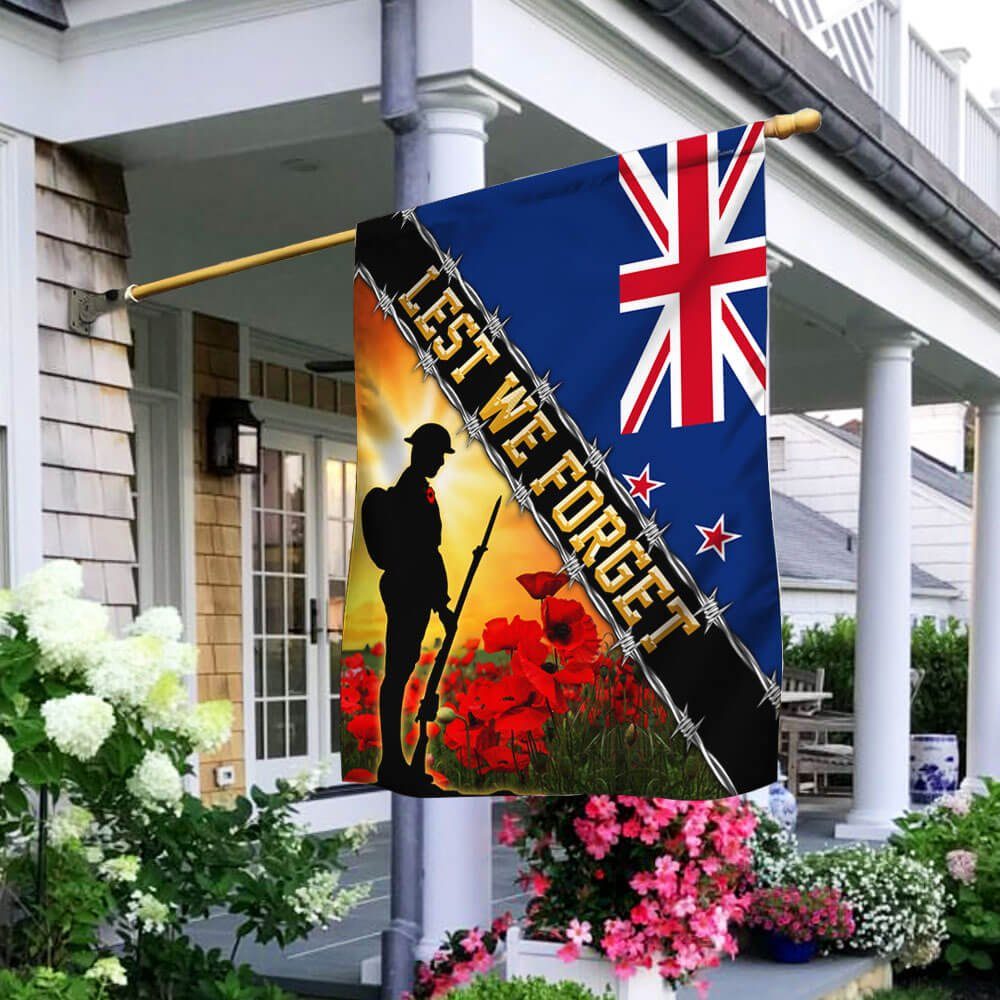 Remembrance Day Flag Poppy. Lest We Forget. New Zealand Flag THB3281Fv4