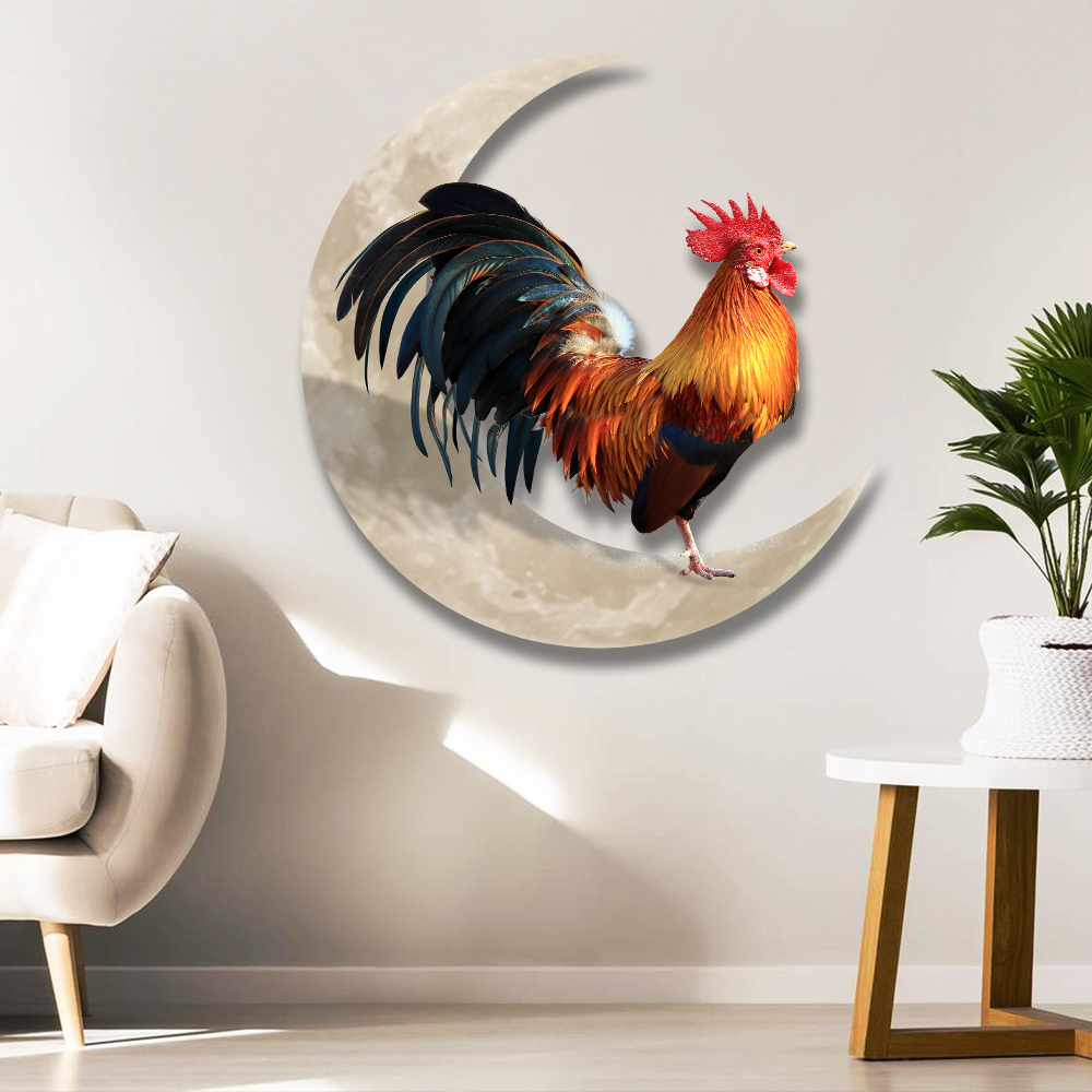 Rooster And Moon Hanging Metal Sign QNK1005MSv1