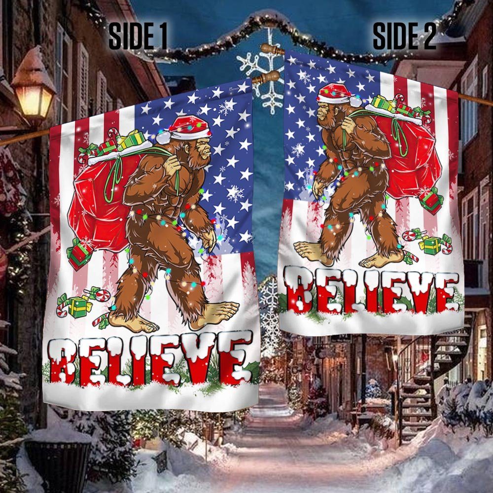 Santa Bigfoot Believe Christmas Flag MLN758F