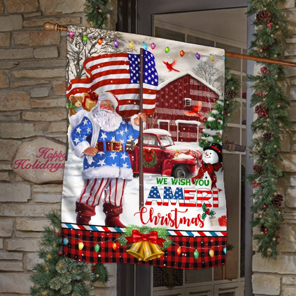 Santa Claus. We Wish You Ameri Christmas Flag THN3559Fv1