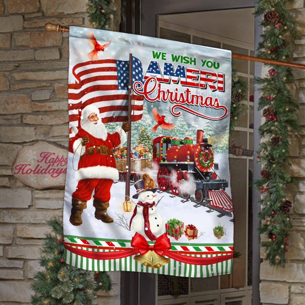 Santa Claus. We Wish You Ameri Christmas Flag THN3610F