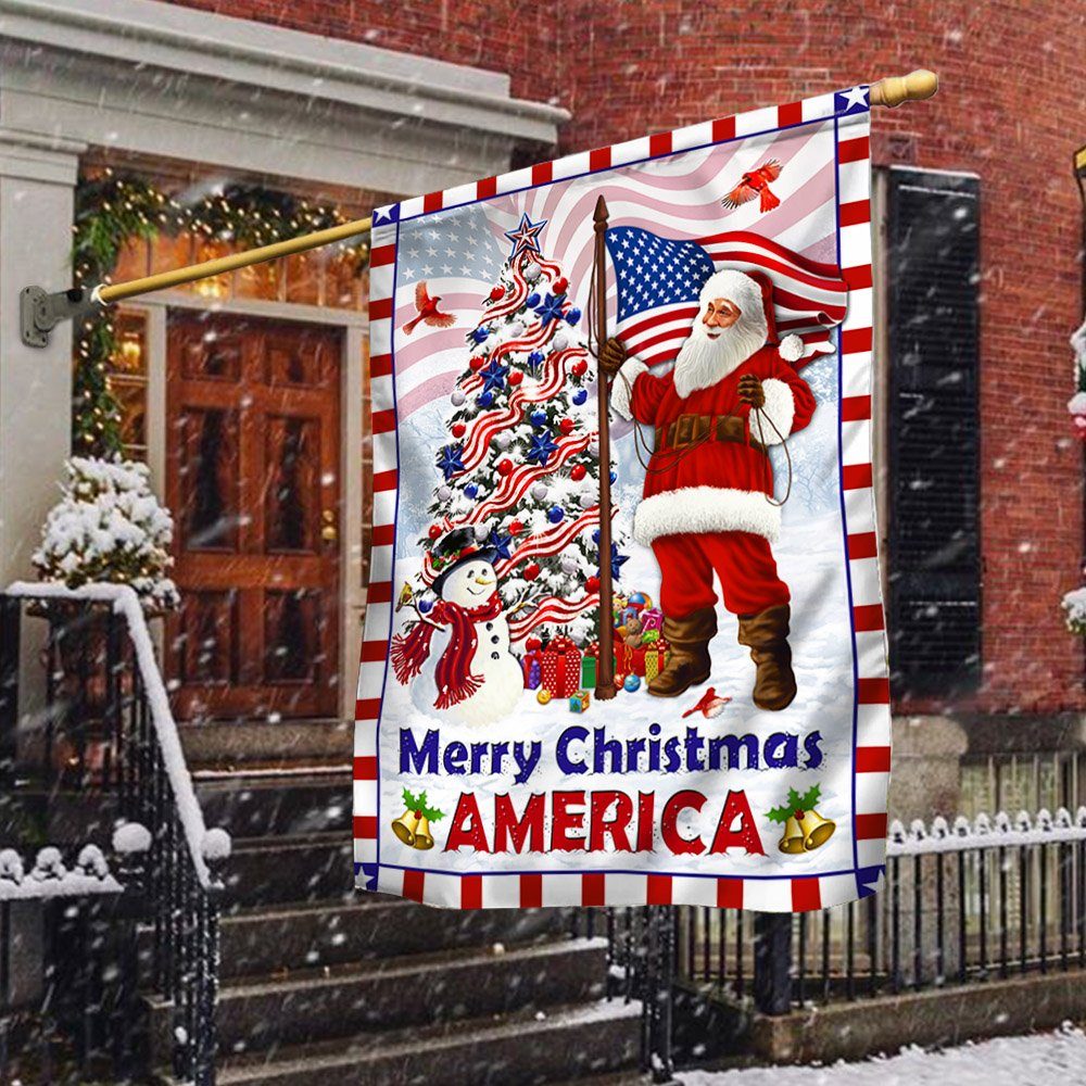 Santa Claus Merry Christmas Tree American Flag MLN768F