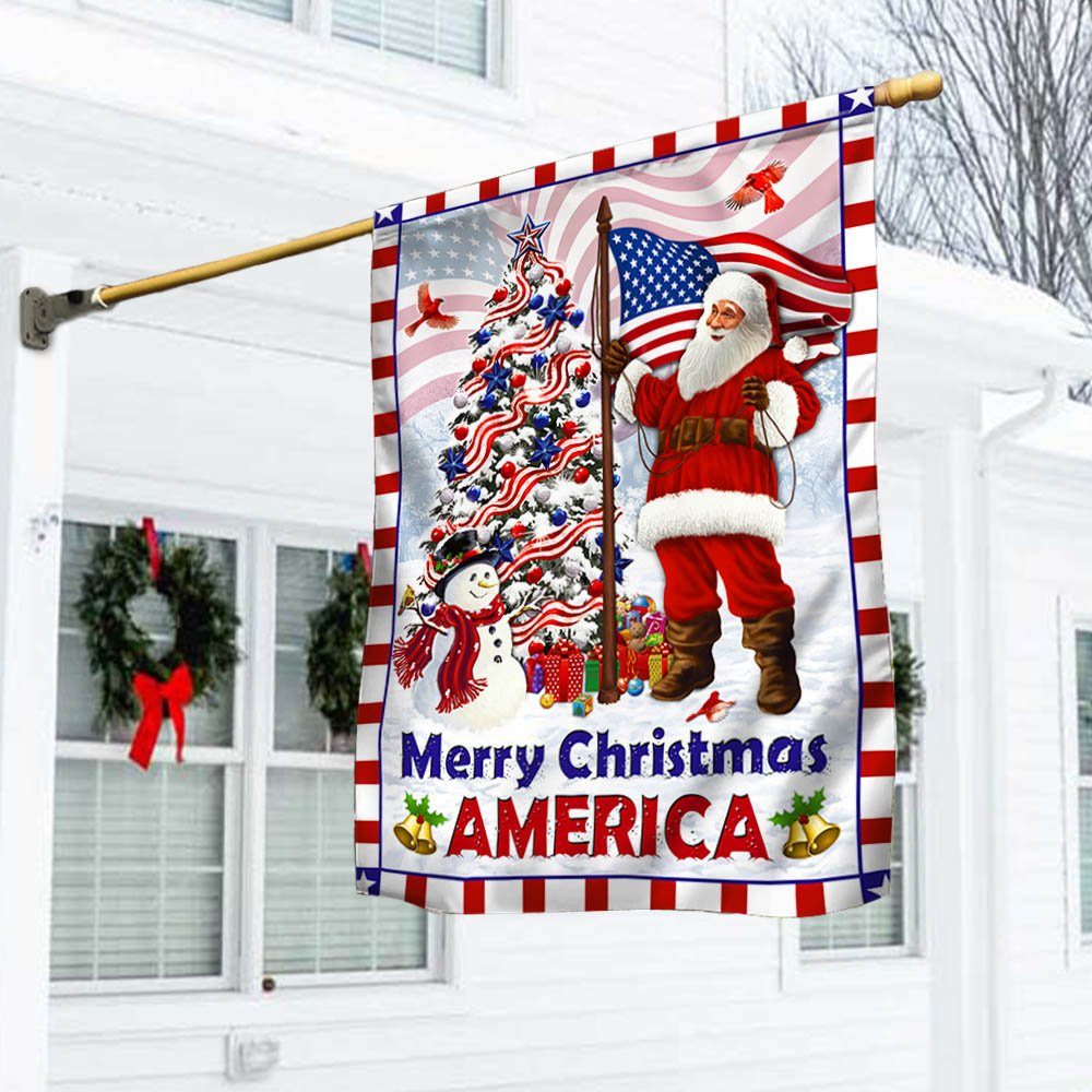 Santa Claus Merry Christmas Tree American Flag MLN768F