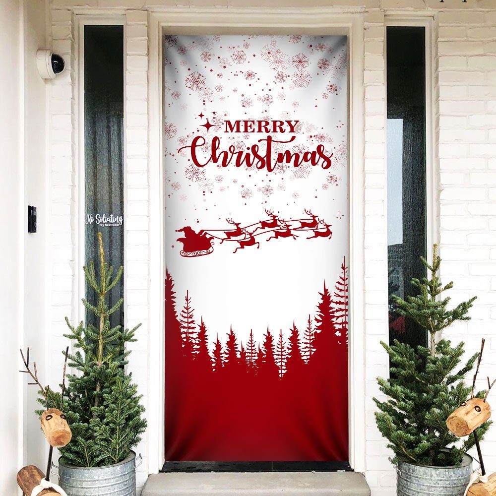 Santa Claus On The Moon Door Cover Merry Christmas Santa Sleigh TQN509D
