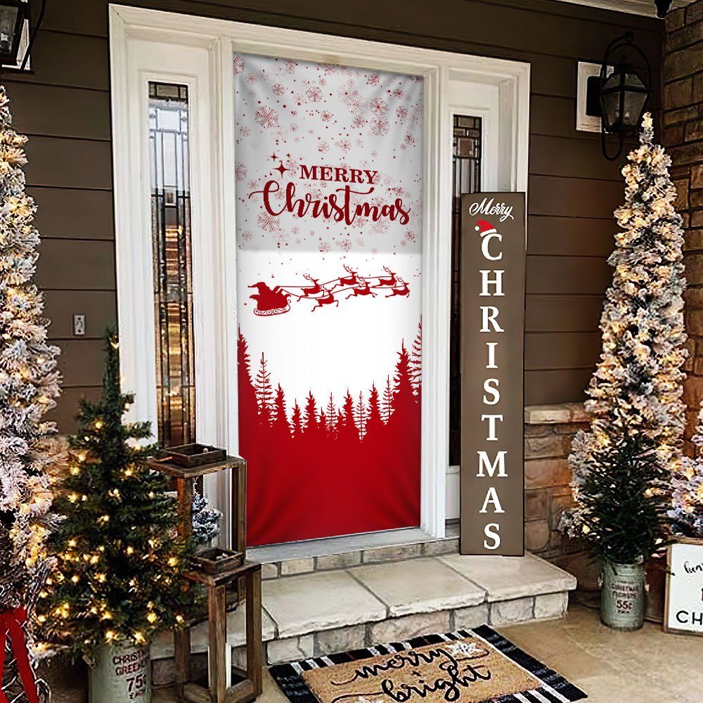 Santa Claus On The Moon Door Cover Merry Christmas Santa Sleigh TQN509D