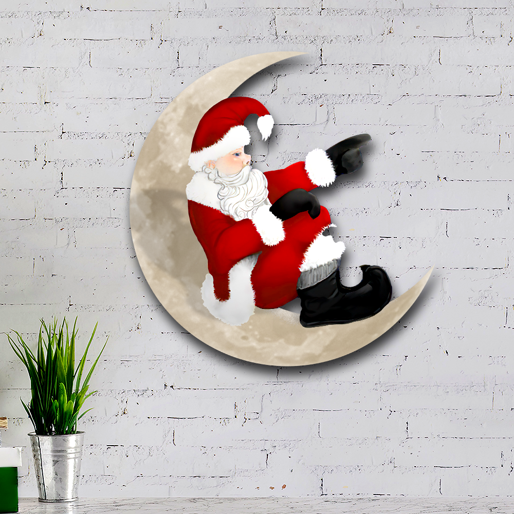 Santa Claus On The Moon Hanging Metal Sign QNK1005MSv10