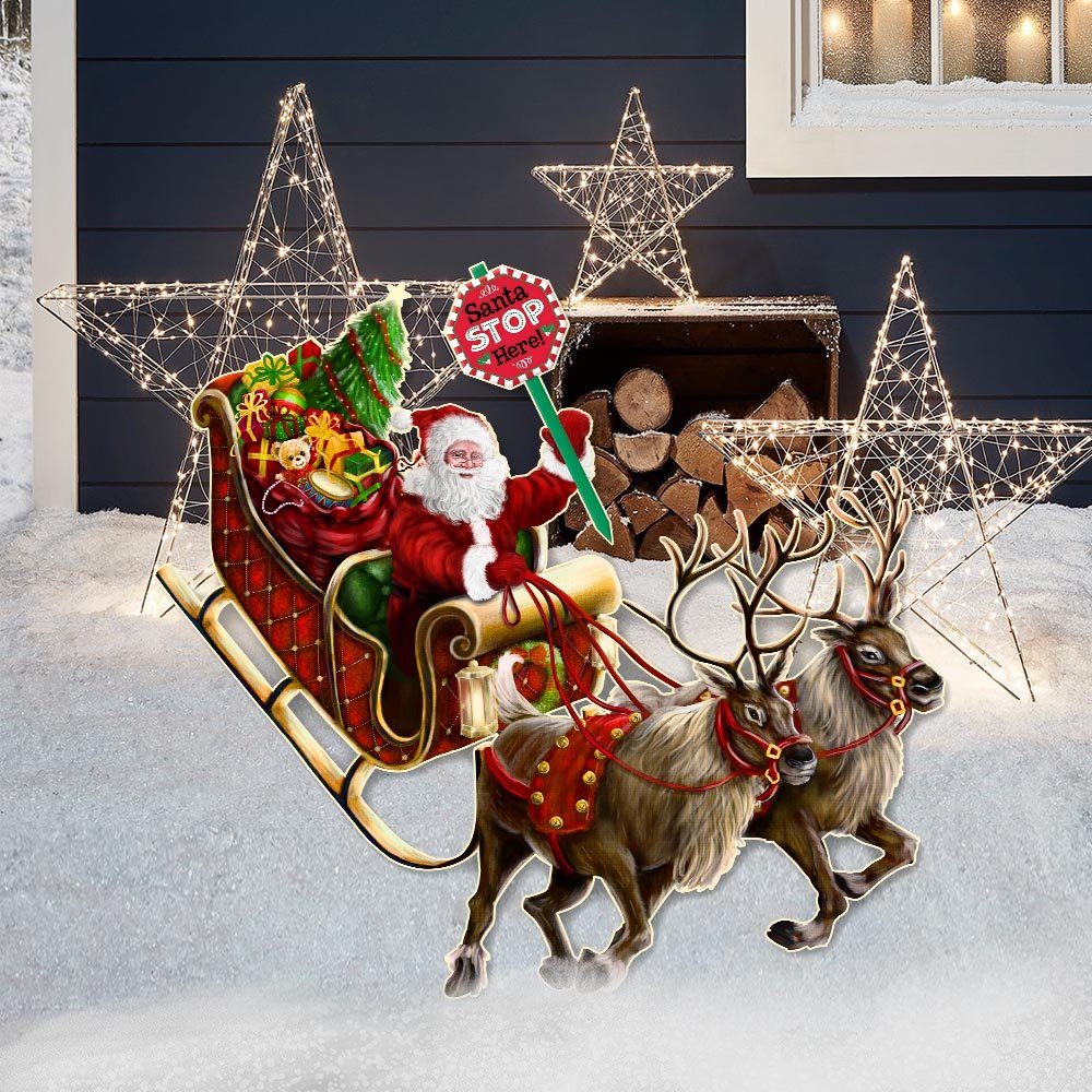 Santa Stop Here Christmas Garden Metal Sign BNN625MS
