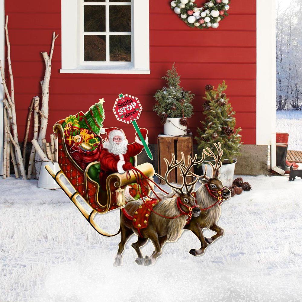 Santa Stop Here Christmas Garden Metal Sign BNN625MS