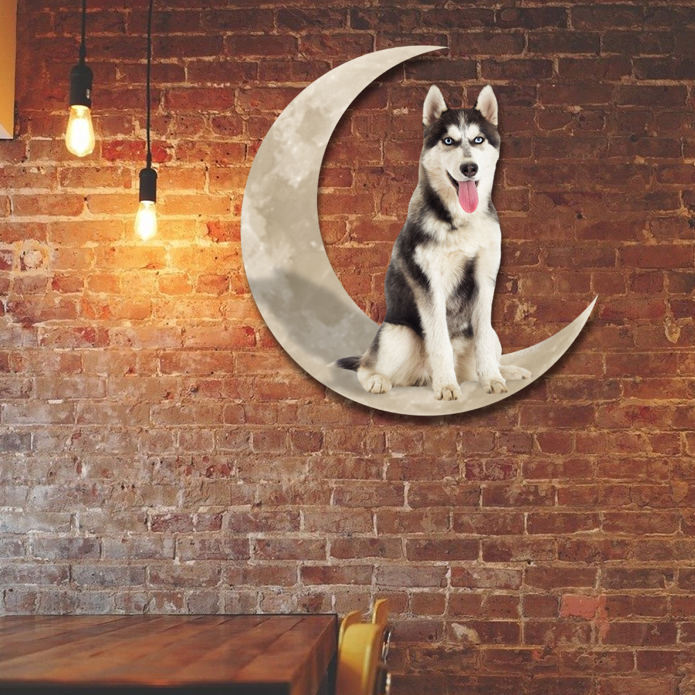 Siberian Husky Dog And Moon Hanging Metal Sign QNK879MSv24