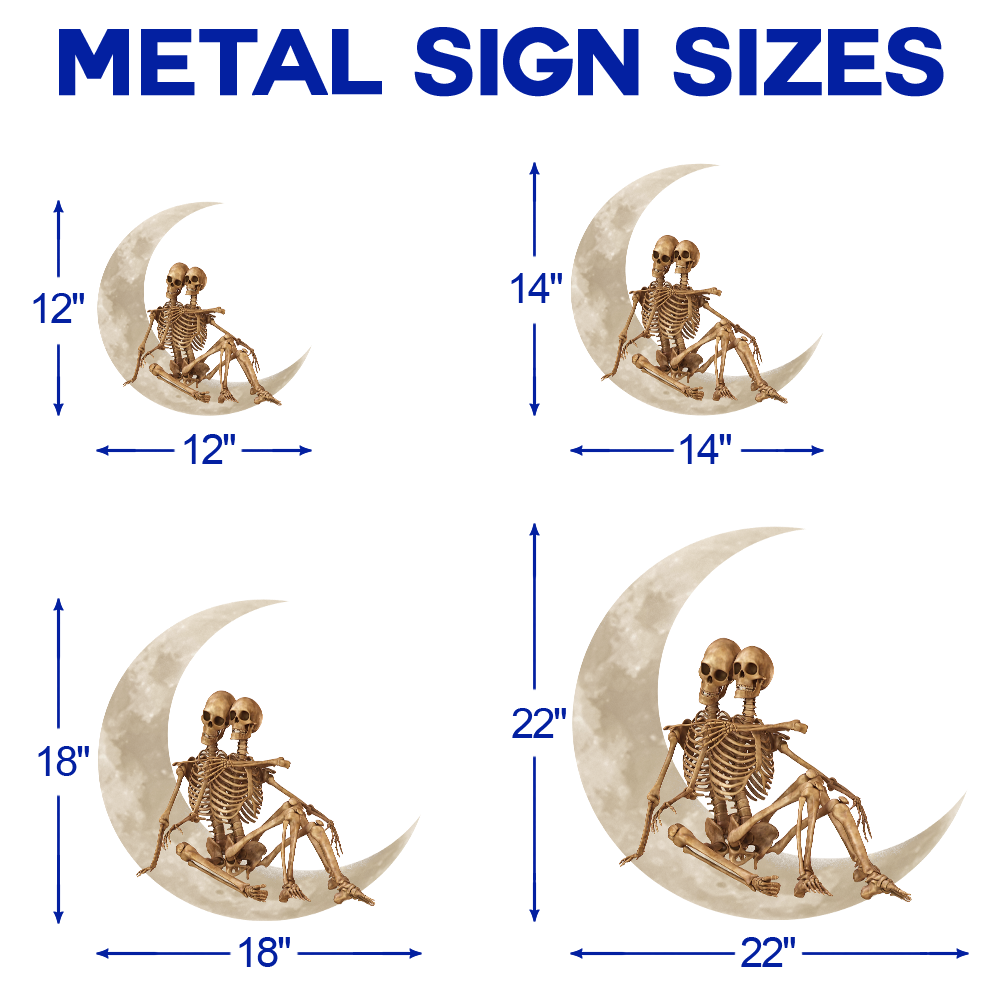 Skeleton Couple Halloween On The Moon Skull Couple Hanging Metal Sign Wall Sign QNK1005MSv19
