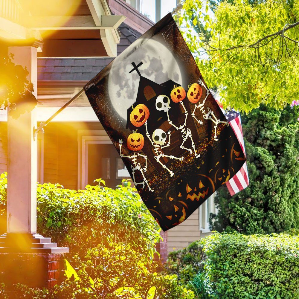 Skeleton Pumpkin Halloween Flag