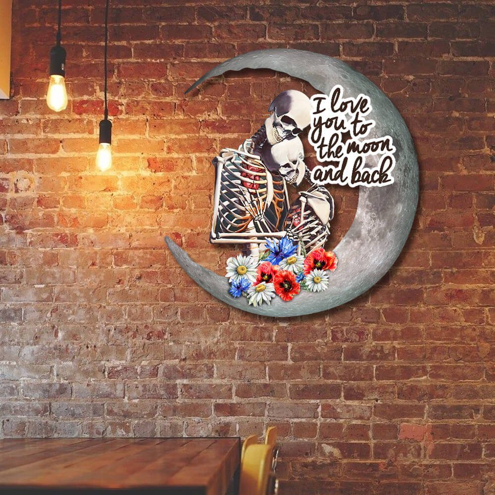 Skull Couple Hanging Metal Sign Moon Back NNT323MS