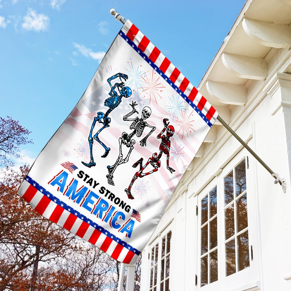 Skull Dancing Stay Strong America 4th July Flag