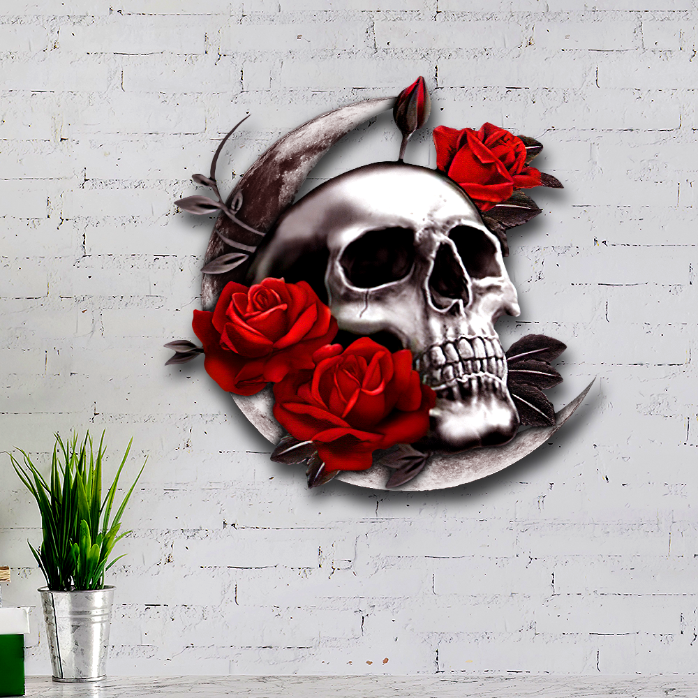 Skull Moon Hanging Metal Sign QNK1038MSv1